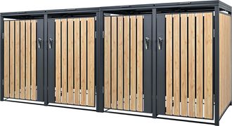 ML Design Ml-design Cobertizo Para Ocultar 4 Cubos De Basura 240l Antracita Con Madera De Roble 264 X 80 X 120 Cm Caseta De Acero Para Jard&iacute;n Exterior Contenedo