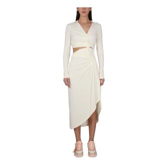 Off-white Party Dresses, female, White, Size: S Vi-Crepe Draped Midi Dress