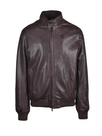 Mabrun Brown Quilted Interior Genuine Leather Zip Jacket