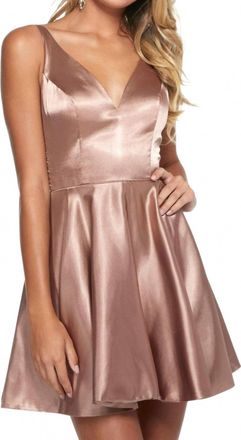 Sherri Hill Sleeveless V-Neck Scoop Back Mini Dress In Gold