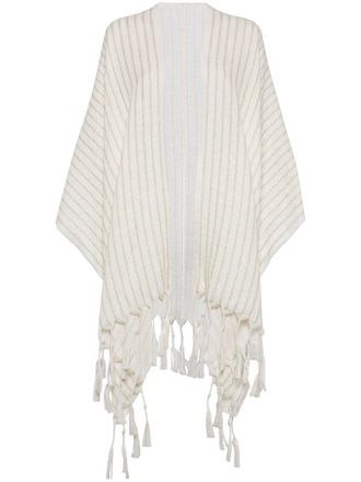 Brunello Cucinelli striped-pattern tasseled-trim scarf - women - Wool/Eco Linen/Fabric - OS - White