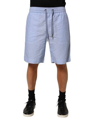 Dolce & Gabbana Light Blue Linen Mid Waist Men Bermuda Mens Shorts