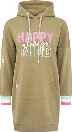 Zwillingsherz Sweatkleid »Always Happy Mind« Kängurutasche mit Kapuze und fröhlicher Botschaft, neon Armbündchen