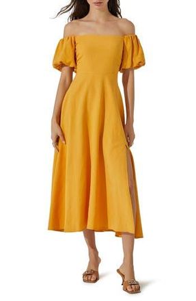 ASTR the Label Off the Shoulder A-Line Dress in Golden at Nordstrom Rack, Size X-Small