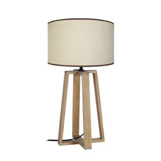 Tosel Lampe &agrave; quatre pieds madera Alt.50cm natural Pantalla: blanco o