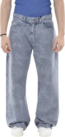 Palm Angels Blue Jacquard Straight Jeans