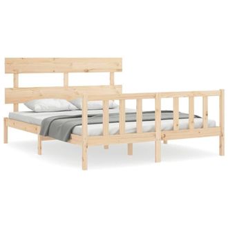 Berkfield Home Bed Frame with Headboard King Size Solid Wood in Light Tan