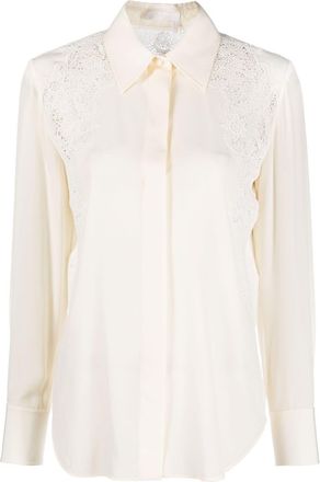 Chloé guipure-detail silk shirt - women - Silk/Mother of Pearl/Polyester/Cotton - 38 - Neutrals