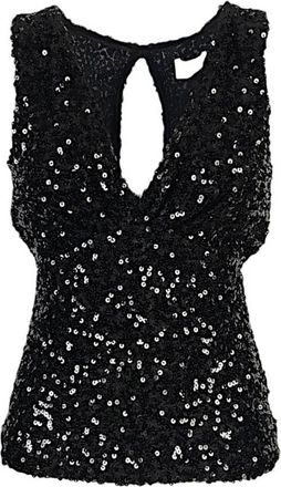 P.A.R.O.S.H. Zwarte top met brede schouders en V-hals - Dames - Tops zonder mouwen - Zwart - L - Polyester - Tops