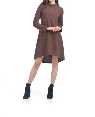 Papillon Mock Neck High Low Sweater Dress In Brown