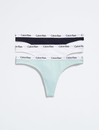 Calvin Klein Womens Carousel Logo Cotton 3-Pack Thong - Multi - XS