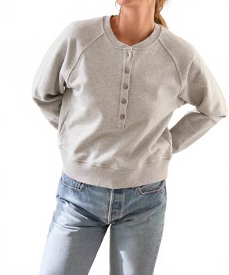 perfectwhitetee Bowen Button-Front Sweatshirt In Medium Heather Grey
