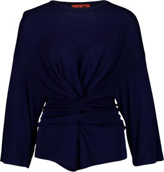 Colville Navy Strakke Taille Blouse - Dames - Longsleeves - Blauw - M - Leer - Tops