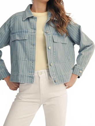 Lovlov Washed Vertical Stripe Structured Denim Shacket In Blue