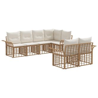 vidaXL Conjunto De Sof&aacute;s De Exterior 7 Pcs Natural Y Crema Poli&eacute;ster Vidaxl