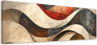 Feeby Cuadro En Lienzo, Abstracci&oacute;n L&iacute;neas Formas Beige Rojo, 120x40