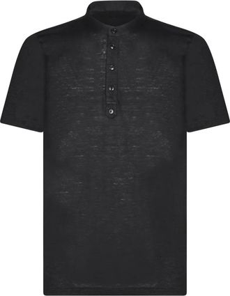 Lardini Serafino - Heren - T-shirts - Zwart - S - Linnen - Tops