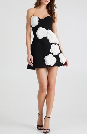 Helsi Gia Floral Appliqu&eacute; Strapless Minidress in Black/Off White at Nordstrom, Size Xx-Large