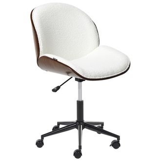 Beliani Silla De Oficina Elegante Ajustable Funci&oacute;n Giratoria Madera Contrachapada Asiento De Tela De Poli&eacute;ster Madera Oscura Y Blanco Menesha