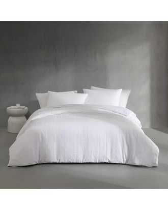Calvin Klein Puckered Grid Solid Cotton Blend Duvet Set