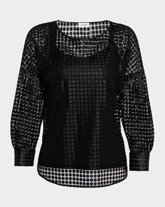 Akris Metallic Dot Long-Sleeve Blouse