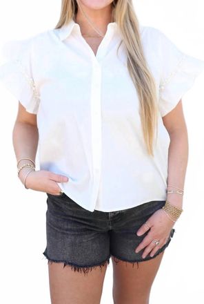 Entro Pearl Ruffle Sleeve Blouse In White