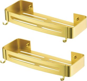 OEM Estante Para Ducha - Acabado Dorado Cepillado - Sin Perforaci&oacute;n - Metal - Para Champ&uacute; Y Gel De Ba&ntilde;o - 2 Unidades