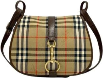 Burberry Pre-owned Cross Body Bags, female, Beige, Size: ONE SIZE Pre-owned Check Canvas Leather Shoulder Bag