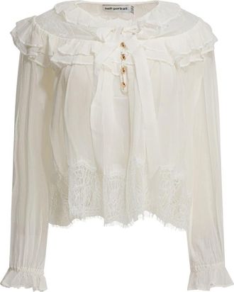 Self Portrait Georgette Lace Blouse - Dames - Blouses - Wit - S - Overhemden