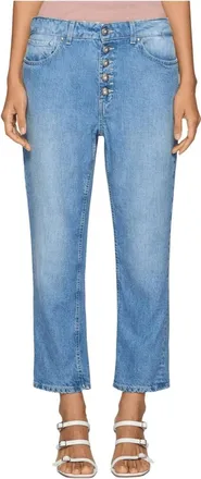 Dondup Straight Jeans, female, Blue, Size: W31 Classic Denim Jeans with Jewel Buttons