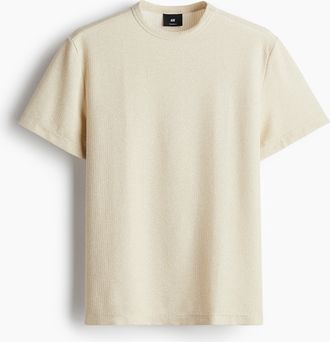 H&M T-Shirt aus Strukturstrick in Regular Fit - Beige
