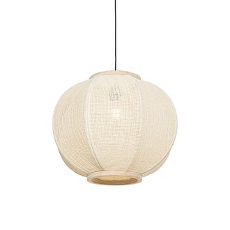 QAZQA Oriental L&aacute;mpara Colgante Inteligente De Tela Natural De 48 Cm Con Wifi G95 - Rob Textil /acero /madera Esfera Adecuado Para Led Max. 1 X 7 Watt - Qaz