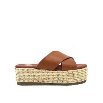 Ex&eacute; Womens Violet Cross-Strap Espadrille Platform Slides In Tan