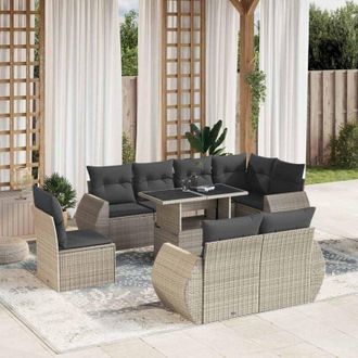 vidaXL Set Muebles Jard&iacute;n 9 Pzas Y Cojines Rat&aacute;n Sint&eacute;tico Gris Claro Vidaxl