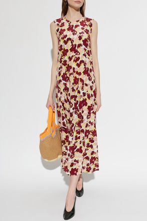 Marni Silk Dress With Floral Motif, Womens, Burgundy