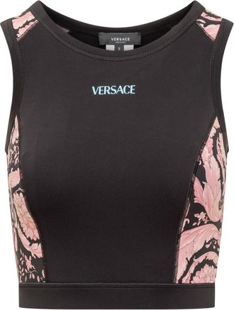 Versace Black Printed Round Neck Top
