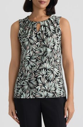Kasper Print Pleat Neck Sleeveless Top in Black Multi at Nordstrom, Size X-Small