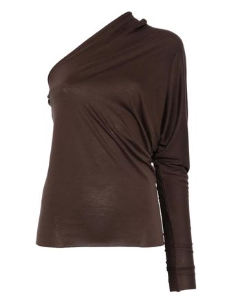 Rick Owens one-shoulder long-sleeve top - women - Viscose - 38 - Brown