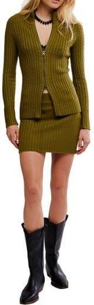 Free People Eliza Cable Zip-Up Cardigan & Rib Miniskirt Set in Cardamon Seed at Nordstrom Rack, Size X-Small