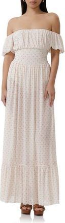 AFRM Moreno Off the Shoulder Maxi Dress in Coral Micro Dot at Nordstrom Rack, Size Xx-Large