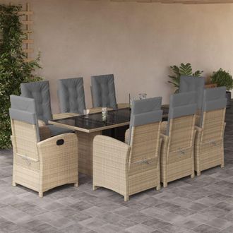 vidaXL Set Comedor De Jard&iacute;n 9 Pzas Con Cojines Rat&aacute;n Sint&eacute;tico Beige Vidaxl