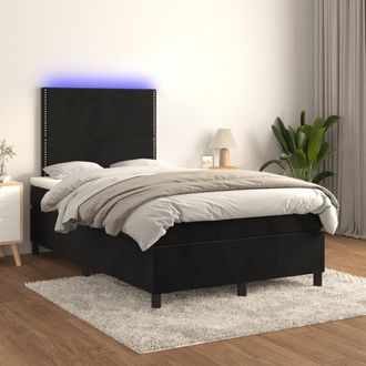 vidaXL Vidaxl - Cama Box Spring Colch&oacute;n Y Led Terciopelo Negro 120x200 Cm