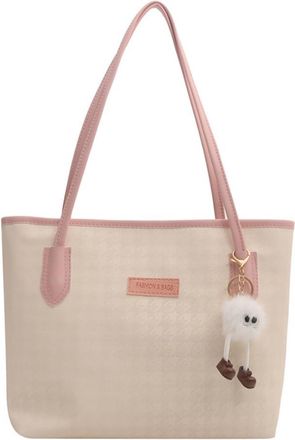 Generic Leather Tote Bag for Women with Pendant Hobo Bag Underarm Handbag (Pink)