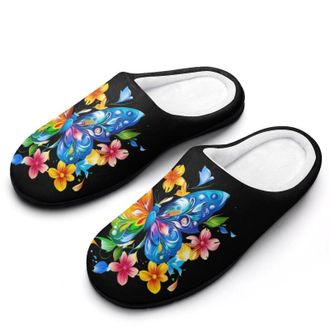 Generic Butterfly Flowers Womens Slippers Warm House Slippers Indoor House Shoes with Anti-Skid Rubber Sole