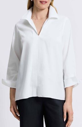 Foxcroft Agnes Split Cuff Popover Blouse in White at Nordstrom, Size X-Large