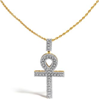 House of Brilliance Mens 10K Yellow Gold 1.00 Cttw Diamond Ankh Cross Pendant Necklace at Nordstrom