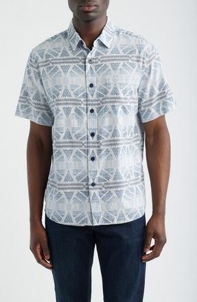Pendleton Dawson Print Short Sleeve Linen Blend Button-Up Shirt in Ponderosa Grey/Blue at Nordstrom, Size Xx-Large