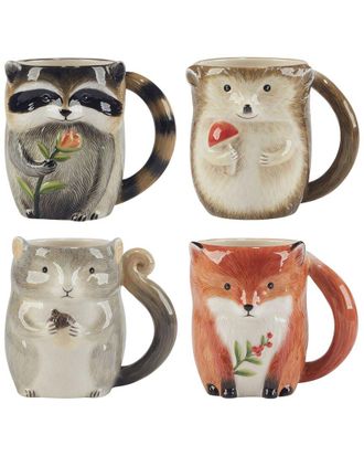 Certified International Woodland Critters Set Of 4 3D Mugs