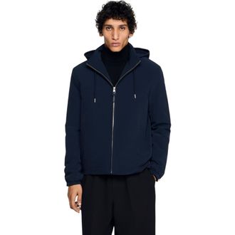 Sandro Hooded zip-up jacket in Midnight Blue at Nordstrom, Size Xx-Large