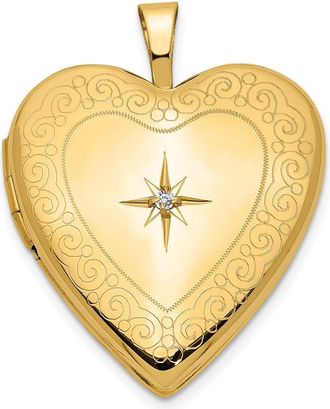 Diamond2Deal 14k Yellow Gold Diamond Star with Side Swirl Edge 20mm Heart Locket